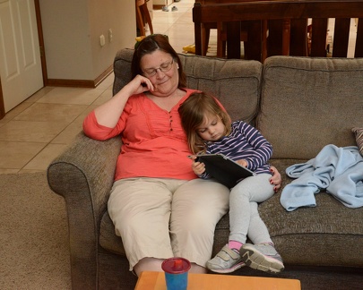 Greta with Gradma Carriere s iPad
